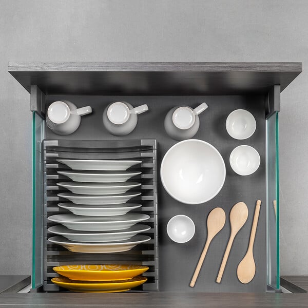 EMUCA - Tiroir Extérieur Vertex 40kg côtés en verre 178mm de haut, 500mm de profondeur, Acier & Aluminium et Verre, Gris Anthracite - large