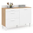 ID MARKET - Buffet bas de cuisine 120 cm casserolier CINA plan de travail H.83 cm 1 porte + 3 tiroirs façon hêtre et blanc - vignette