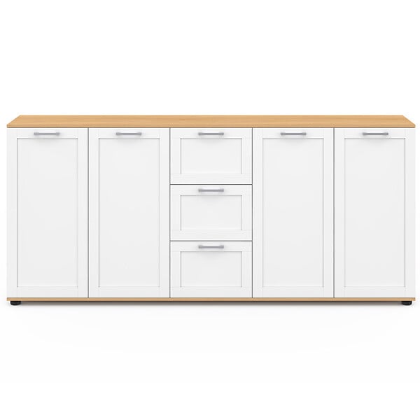 ID MARKET - Buffet 180 cm VITO XXL 4 portes avec 3 tiroirs bois et blanc - large