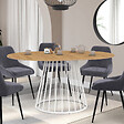ID MARKET - Table à manger extensible ronde YUNA 4-8 personnes plateau bois et pied filaire en métal blanc 110 - 150 cm - vignette