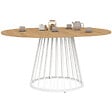 ID MARKET - Table à manger extensible ronde YUNA 4-8 personnes plateau bois et pied filaire en métal blanc 110 - 150 cm - vignette