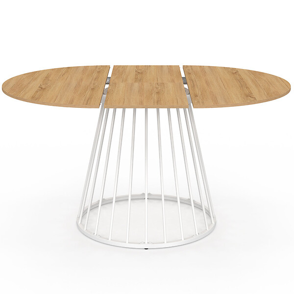 ID MARKET - Table à manger extensible ronde YUNA 4-8 personnes plateau bois et pied filaire en métal blanc 110 - 150 cm - large