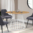 ID MARKET - Table à manger extensible ronde YUNA 4-8 personnes plateau bois et pied filaire en métal blanc 110 - 150 cm - vignette
