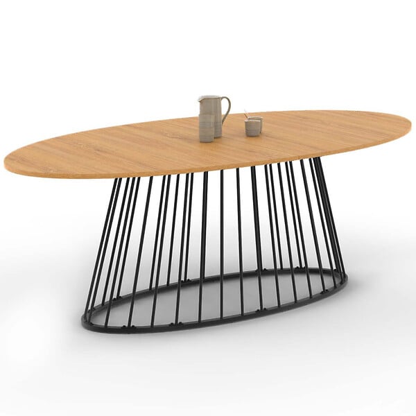 ID MARKET - Table à manger ovale YUNA 10 personnes plateau bois et pied filaire en métal noir 200 cm - large