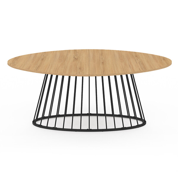 ID MARKET - Table à manger ovale YUNA 10 personnes plateau bois et pied filaire en métal noir 200 cm - large