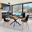 ID MARKET - Table à manger ronde ALIX 6 personnes pied araignée bois et noir 110 cm - vignette