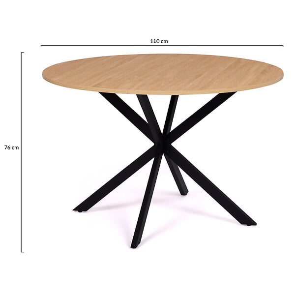 ID MARKET - Table à manger ronde ALIX 6 personnes pied araignée bois et noir 110 cm - large