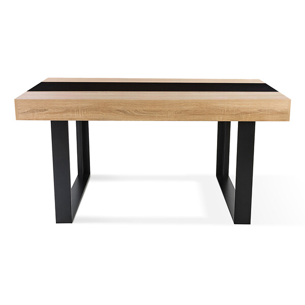 ID MARKET - Table à manger rectangle PHOENIX 6 personnes bois et noir bande centrale noire 160 cm - large