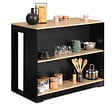 ID MARKET - Ensemble table de bar îlot JUNO bois noir avec plateau façon hêtre et 2 tabourets de bar DETROIT - vignette