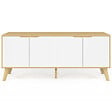ID MARKET - Buffet bas scandinave 140 cm FINN  4 portes blanc et bois façon hêtre - vignette