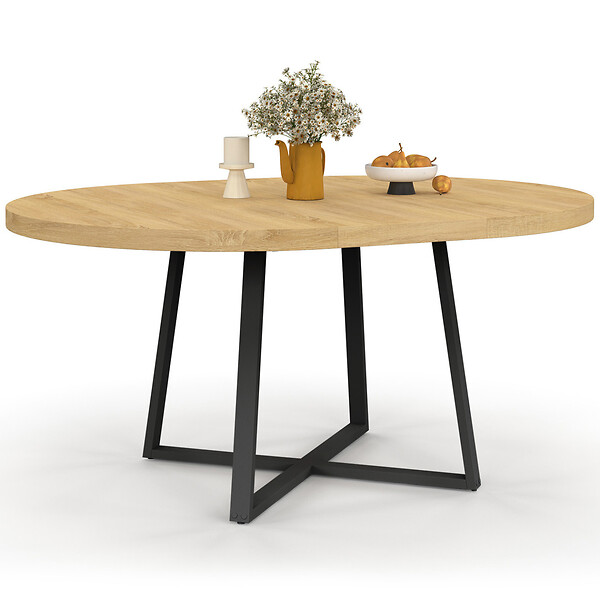 ID MARKET - Table à manger extensible ronde SELMA 4-8 personnes bois et noir 110-150 cm - large