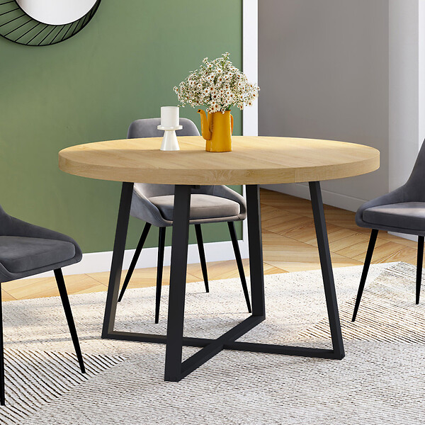 ID MARKET - Table à manger extensible ronde SELMA 4-8 personnes bois et noir 110-150 cm - large