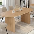 ID MARKET - Table à manger extensible japandi ovale EDITH 6-10 personnes en bois façon hêtre 160 - 200 cm - vignette
