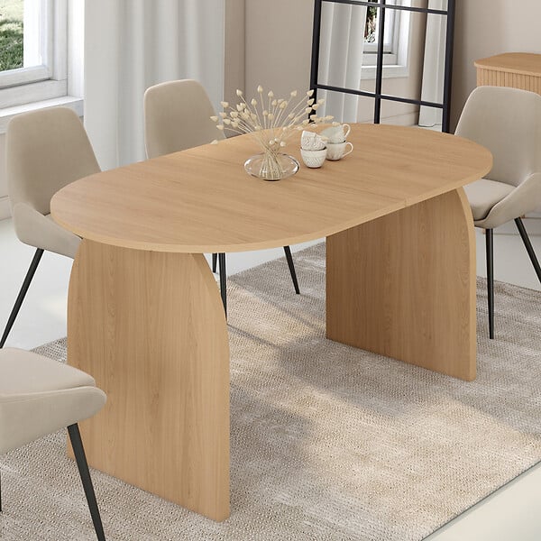 ID MARKET - Table à manger extensible japandi ovale EDITH 6-10 personnes en bois façon hêtre 160 - 200 cm - large