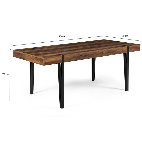 ID MARKET - Table à manger rectangle AUSTRIA 10 personnes bois pied épingle 200 cm - large
