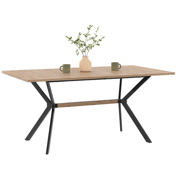 ID MARKET - Table à manger rectangle LOUISON 8 personnes bois et noir design industriel 160 cm - large