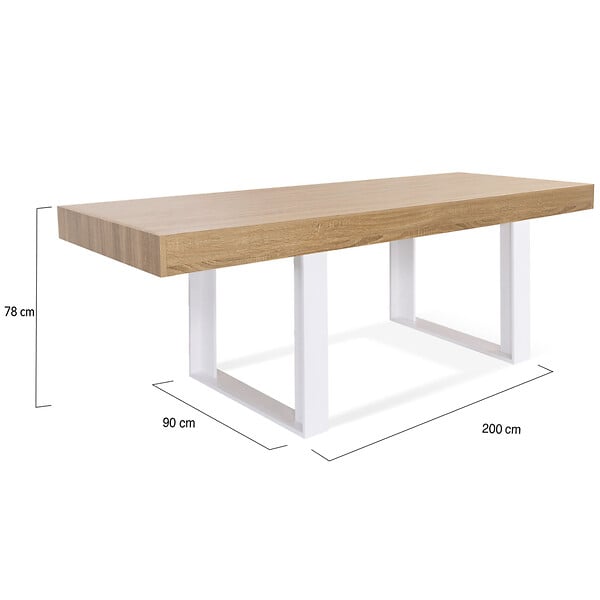 ID MARKET - Table à manger rectangle PHOENIX 8 personnes bois et blanc 200 cm - large
