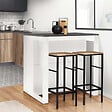 ID MARKET - Table de bar îlot JUNO bois blanc et plateau gris - vignette