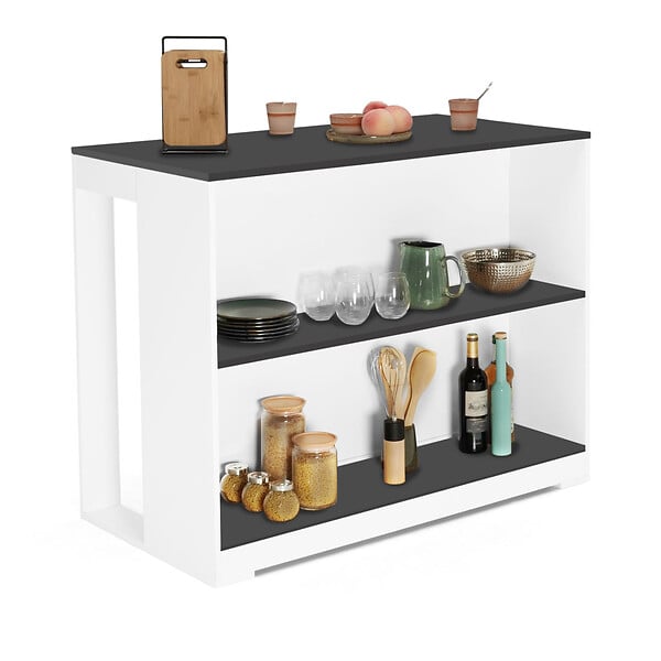 ID MARKET - Table de bar îlot JUNO bois blanc et plateau gris - large
