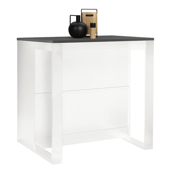 ID MARKET - Table de bar îlot JUNO bois blanc et plateau gris - large