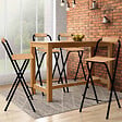 ID MARKET - Lot de 4 tabourets de bar pliants DETROIT structure noire avec assise effet bois design industriel - vignette