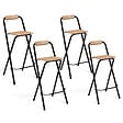 ID MARKET - Lot de 4 tabourets de bar pliants DETROIT structure noire avec assise effet bois design industriel - vignette