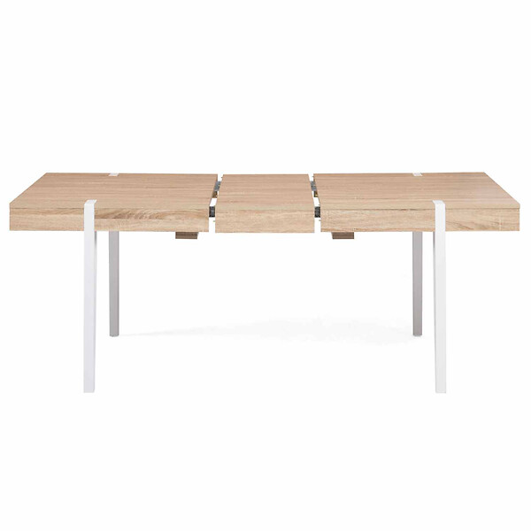 ID MARKET - Table à manger extensible rectangle AUSTRIA 6-10 personnes bois pied épingle blanc 160-200 cm - large