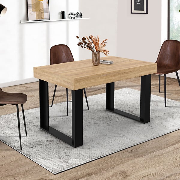 ID MARKET - Table à manger extensible rectangle PHOENIX 4-6 personnes bois et noir 120-160 cm - large
