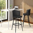 ID MARKET - Lot de 2 tabourets de bar coquillage ADELLA gris anthracite en velours pieds noirs - vignette