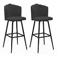 ID MARKET - Lot de 2 tabourets de bar coquillage ADELLA gris anthracite en velours pieds noirs - vignette
