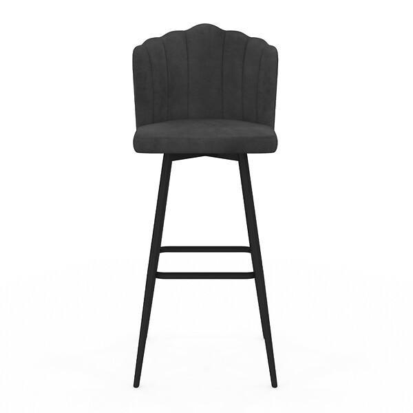 ID MARKET - Lot de 2 tabourets de bar coquillage ADELLA gris anthracite en velours pieds noirs - large