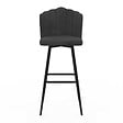 ID MARKET - Lot de 2 tabourets de bar coquillage ADELLA gris anthracite en velours pieds noirs - vignette