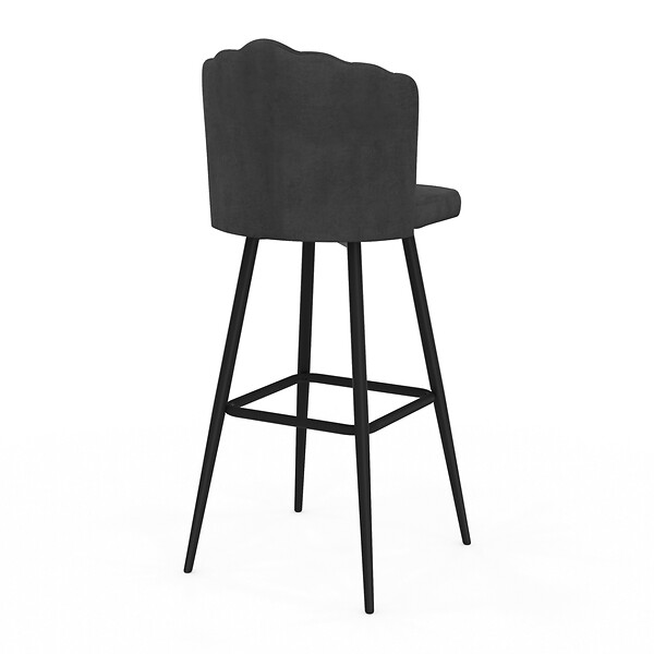 ID MARKET - Lot de 2 tabourets de bar coquillage ADELLA gris anthracite en velours pieds noirs - large