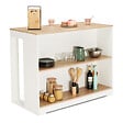 ID MARKET - Table de bar îlot JUNO bois blanc et plateau façon hêtre - vignette