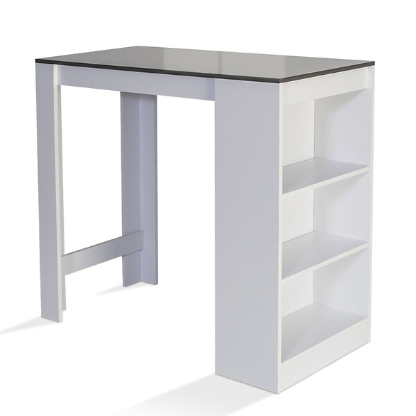 ID MARKET - Table de bar BARTH 2 à 4 personnes bois blanc plateau gris - large