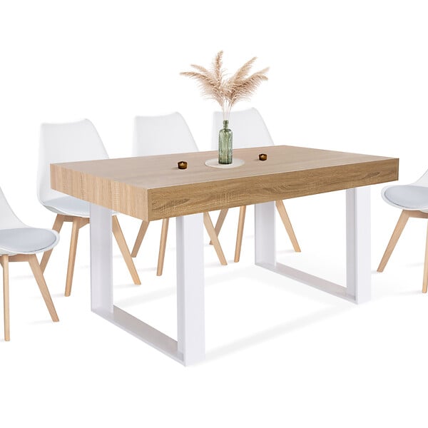 ID MARKET - Table à manger rectangle PHOENIX 6 personnes bois et blanc 160 cm - large