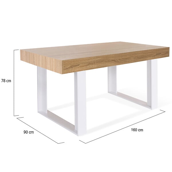 ID MARKET - Table à manger rectangle PHOENIX 6 personnes bois et blanc 160 cm - large