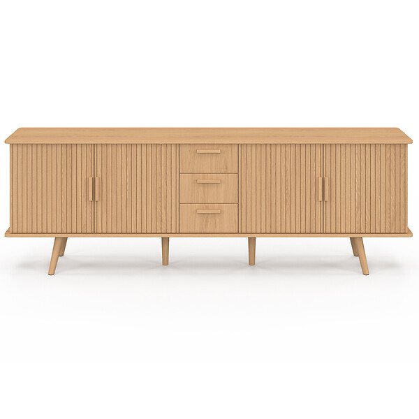 ID MARKET - Buffet 180 cm JULIETTE XXL 4 portes et 3 tiroirs effet lattes tasseau bois - large