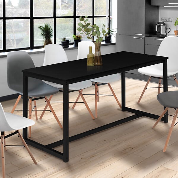 ID MARKET - Table à manger extensible rectangle DELSON 6-10 personnes design industriel 160-200 cm - large