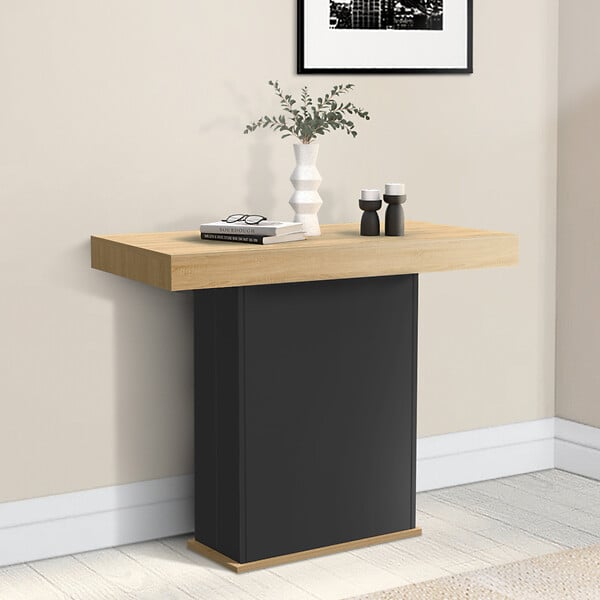 ID MARKET - Table console extensible EDEN 10 personnes 235 cm bois et noir - large