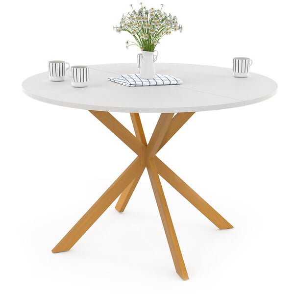 ID MARKET - Table à manger ronde ALIX 6 personnes pied araignée bois plateau blanc GISELE 110 cm - large
