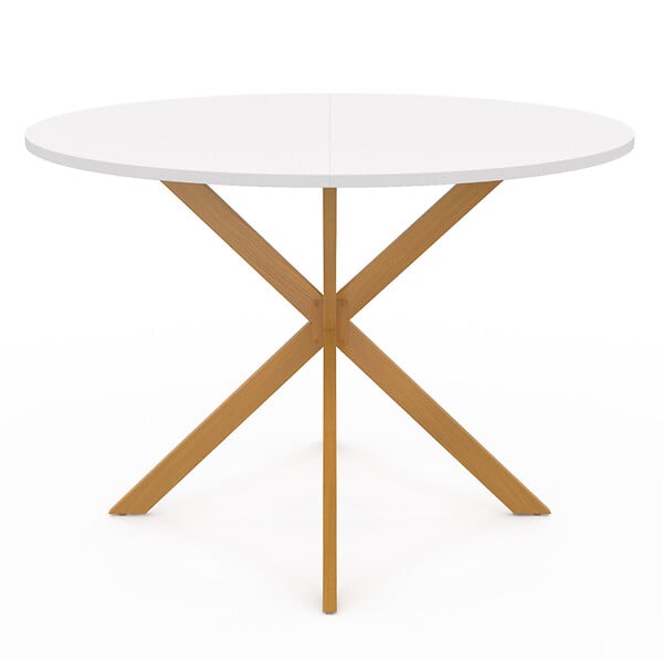ID MARKET - Table à manger ronde ALIX 6 personnes pied araignée bois plateau blanc GISELE 110 cm - large