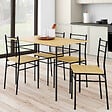 ID MARKET - Ensemble table ANGIE 4 personnes + 4 chaises bois et métal noir - vignette