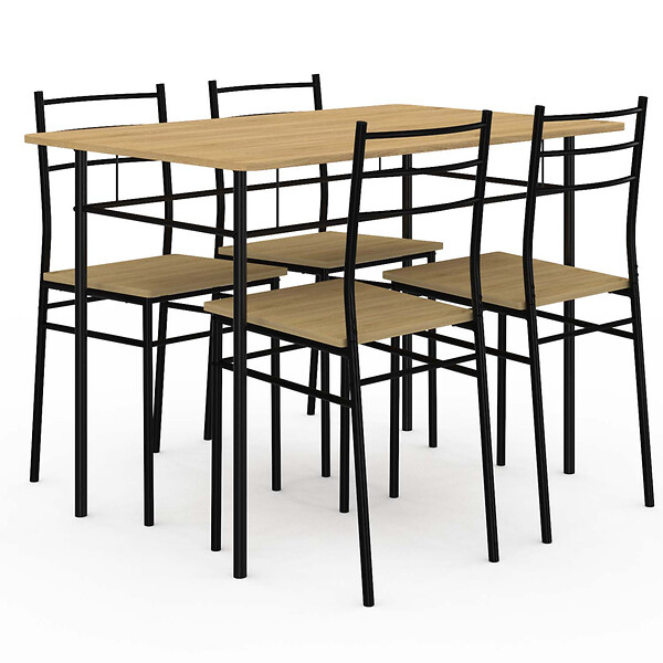 ID MARKET - Ensemble table ANGIE 4 personnes + 4 chaises bois et métal noir - large