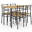 ID MARKET - Ensemble table ANGIE 4 personnes + 4 chaises bois et métal noir - vignette