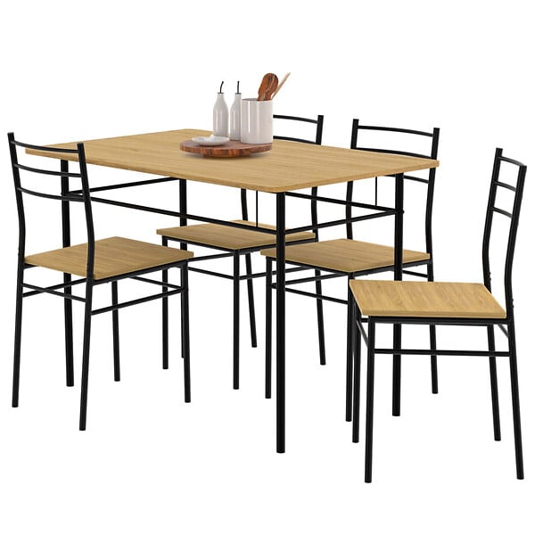 ID MARKET - Ensemble table ANGIE 4 personnes + 4 chaises bois et métal noir - large