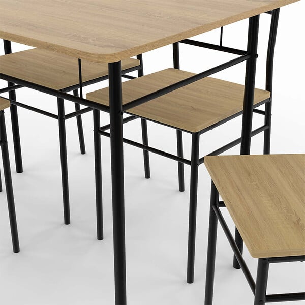 ID MARKET - Ensemble table ANGIE 4 personnes + 4 chaises bois et métal noir - large