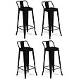 ID MARKET - Lot de 4 tabourets de bar LENY métal noir mat et dossier aspect brut factory - vignette