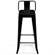 ID MARKET - Lot de 4 tabourets de bar LENY métal noir mat et dossier aspect brut factory - vignette