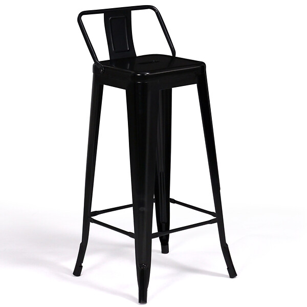 ID MARKET - Lot de 4 tabourets de bar LENY métal noir mat et dossier aspect brut factory - large